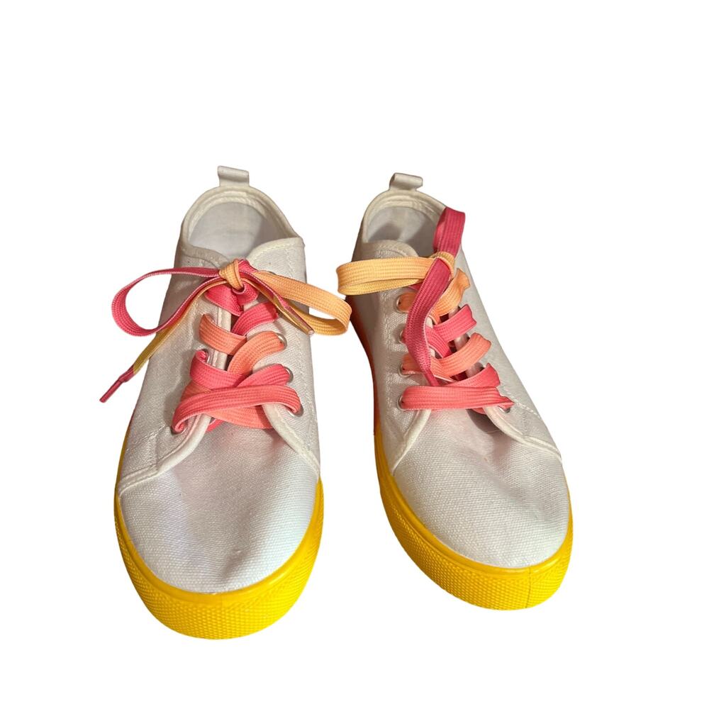 Canvas women’s sneakers with pink, yellow and orange trim size 9